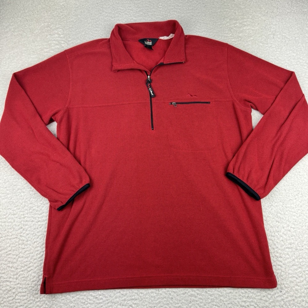 Vintage LL Bean‎ Waffle Knit Sweater Men's Large 1/4 Zip Thermal Red USA